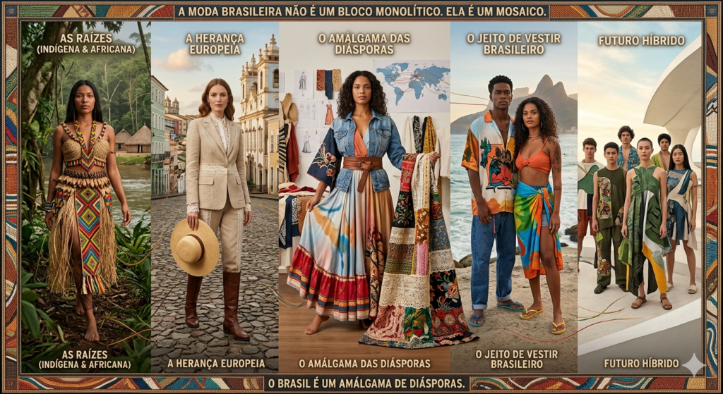 imagem mostra de uma maneira geral, o mosaico da moda brasileira.